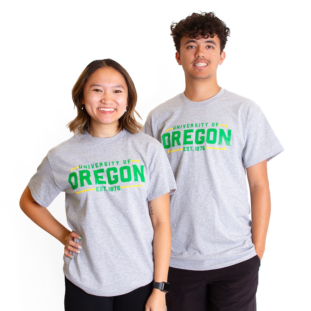 1876, McKenzie SewOn, Grey, Crew Neck, Cotton Blend, Men, Unisex, University of Oregon, T-Shirt, 838067